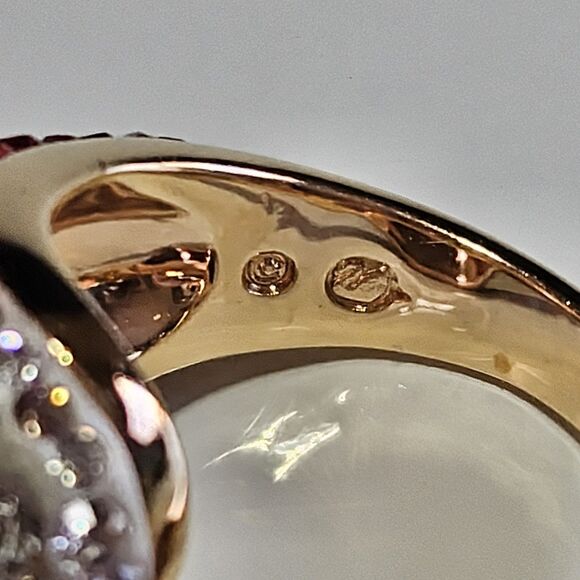 Gold Tone Swarovski Louise Pink Clear Crystal Ring Size 7 - Picture 10 of 14